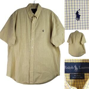 Polo Ralph Lauren Shirt Mens Medium Yellow Plaid Vtg Blake SS Button Down